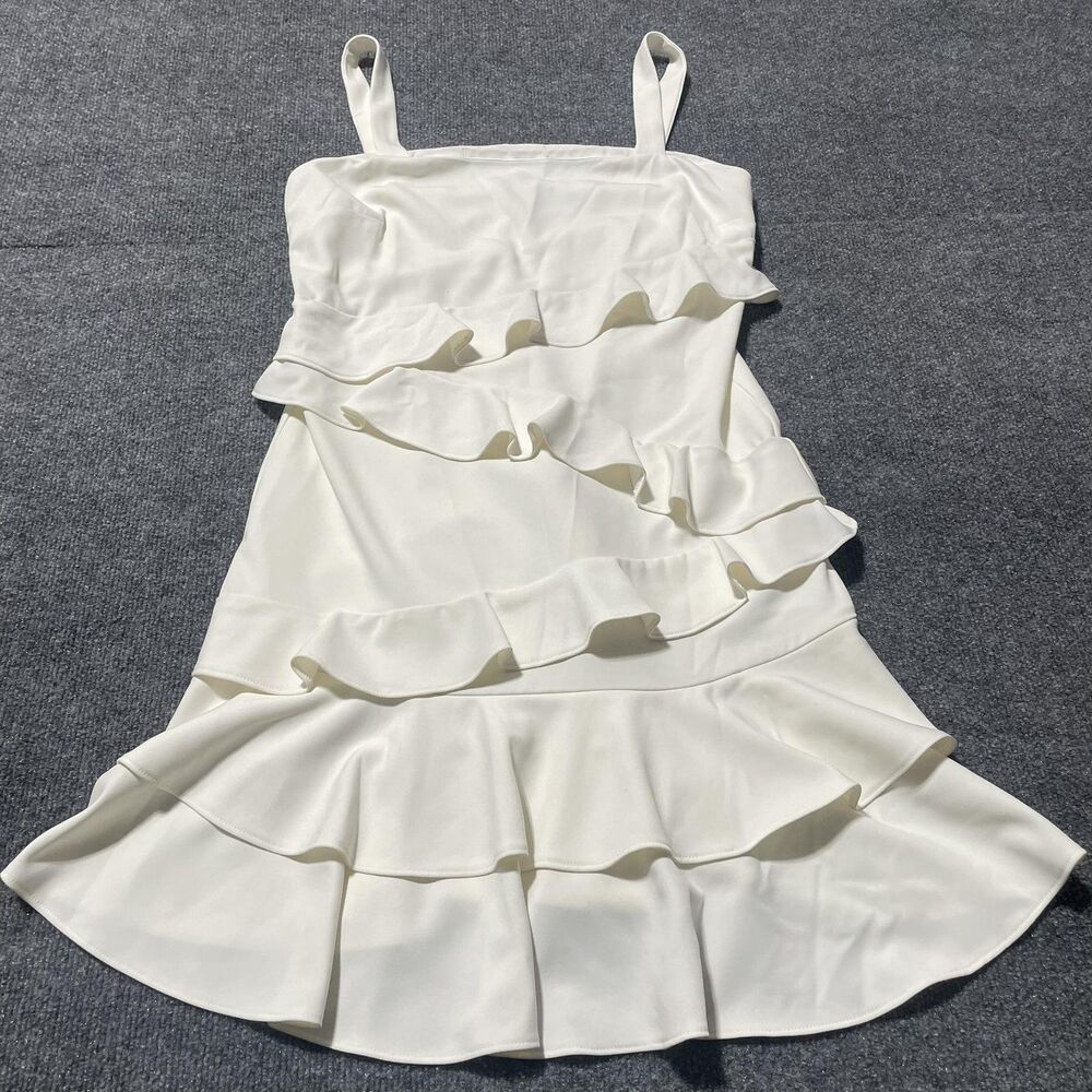 Alexia Admor Dress Womens 6 White Ruffle Tiered Strappy Back Zip Cocktail Party